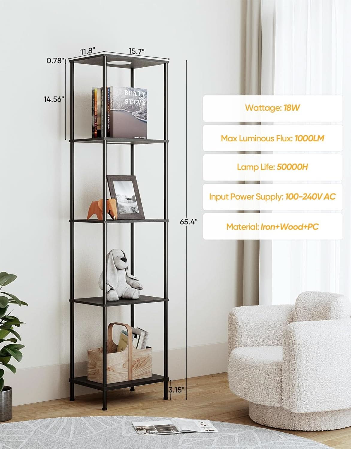 Display Shelf Floor Lamp With RGBW Light And Black Finish