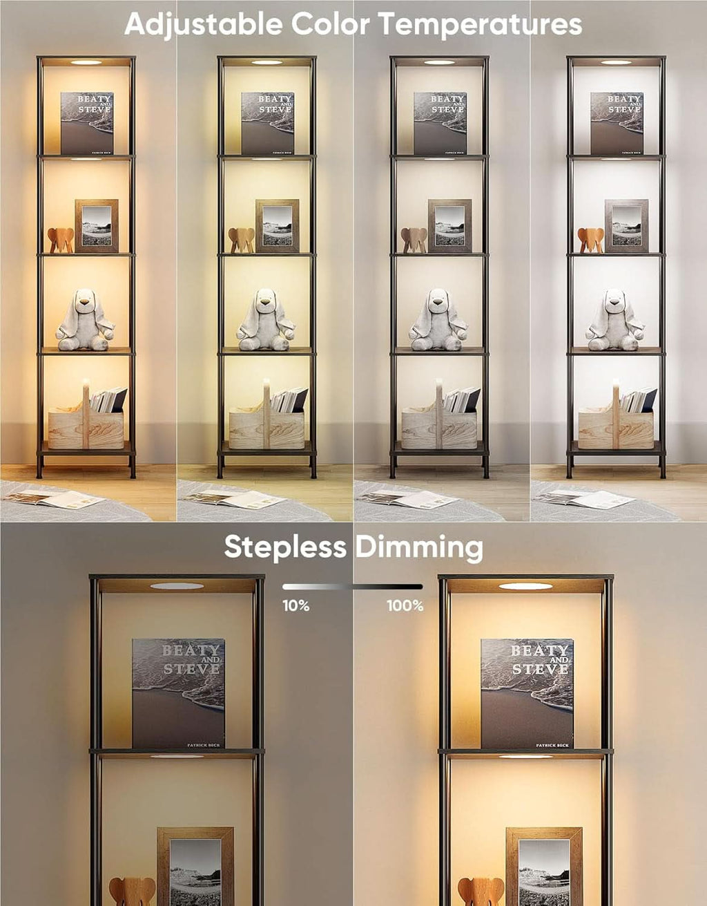 Display Shelf Floor Lamp With RGBW Light And Black Finish