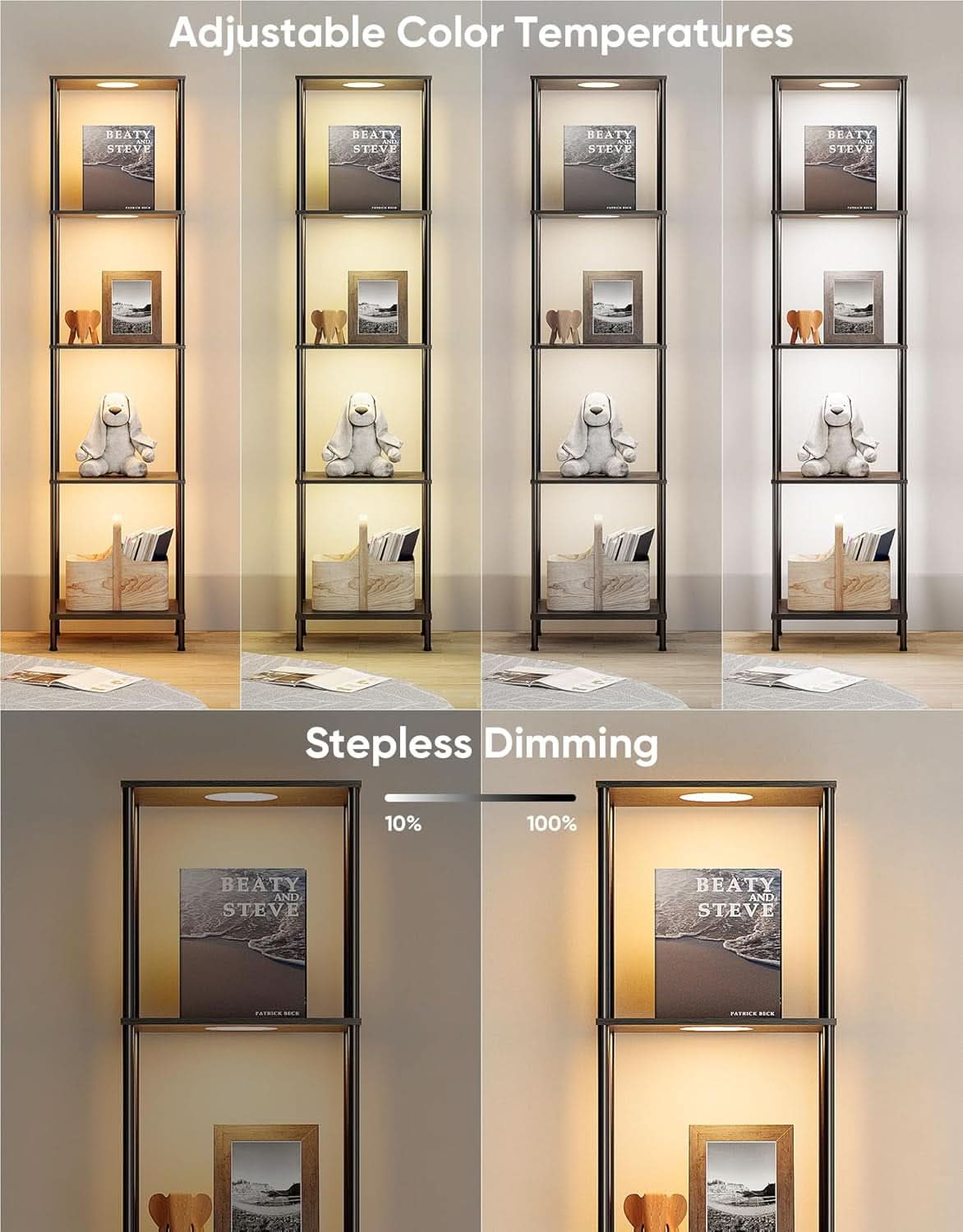 Display Shelf Floor Lamp With RGBW Light And Black Finish