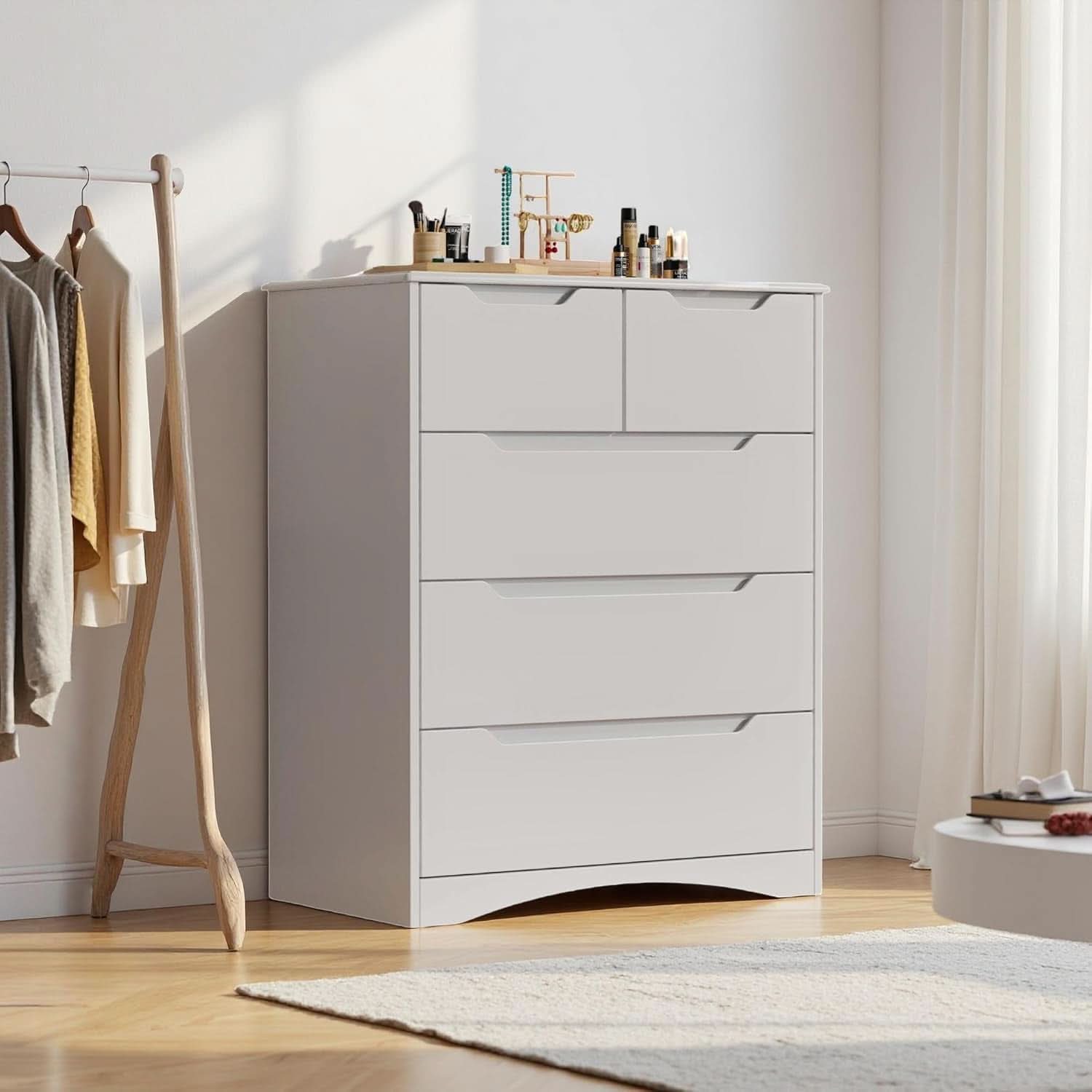 White Five Drawer Dresser With Premium StorageSpace