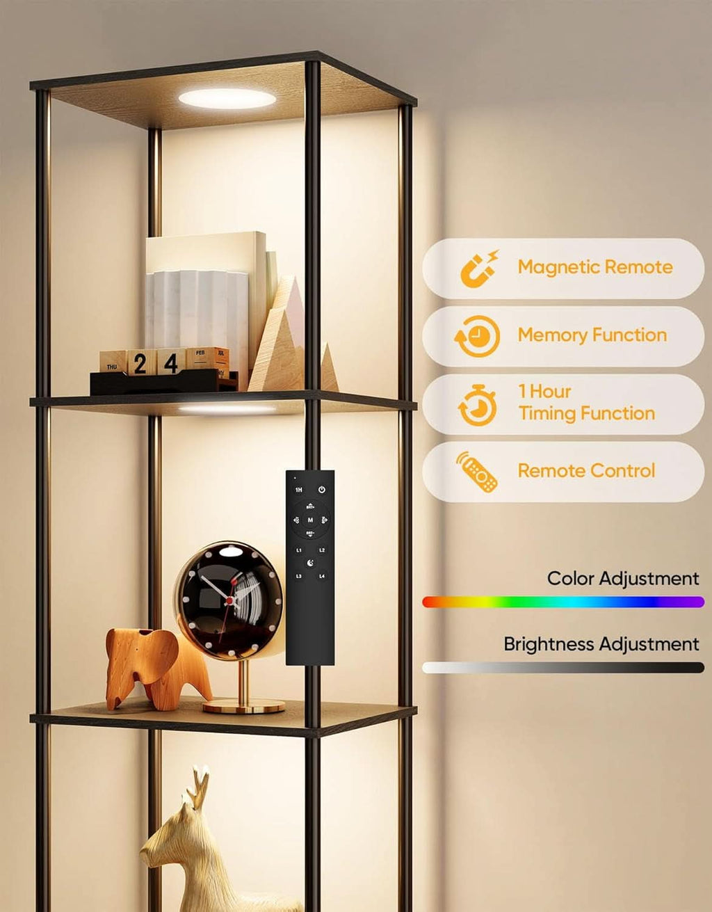 Display Shelf Floor Lamp With RGBW Light And Black Finish
