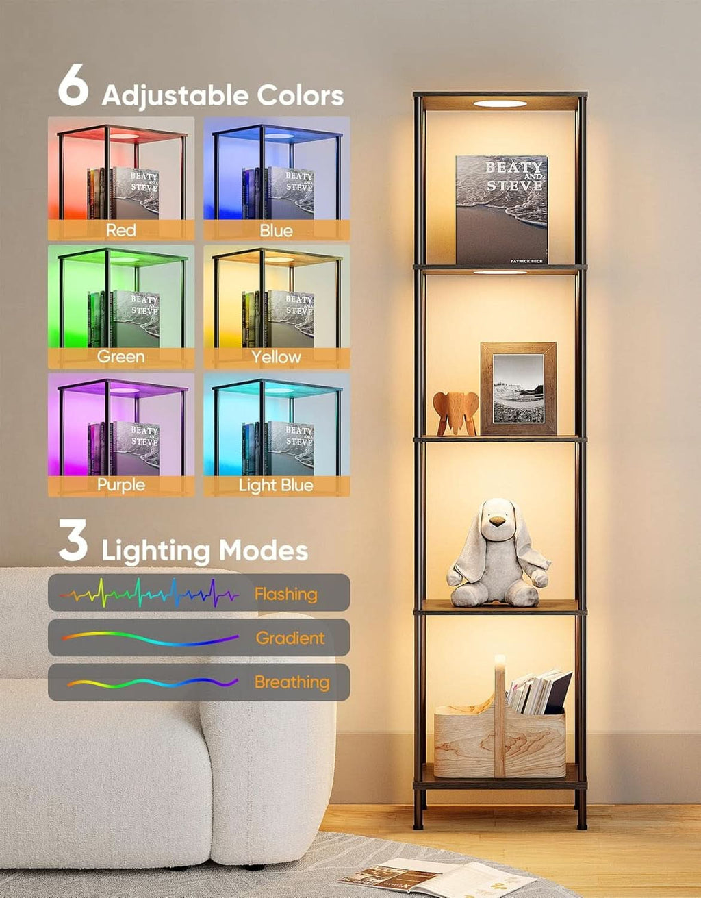 Display Shelf Floor Lamp With RGBW Light And Black Finish