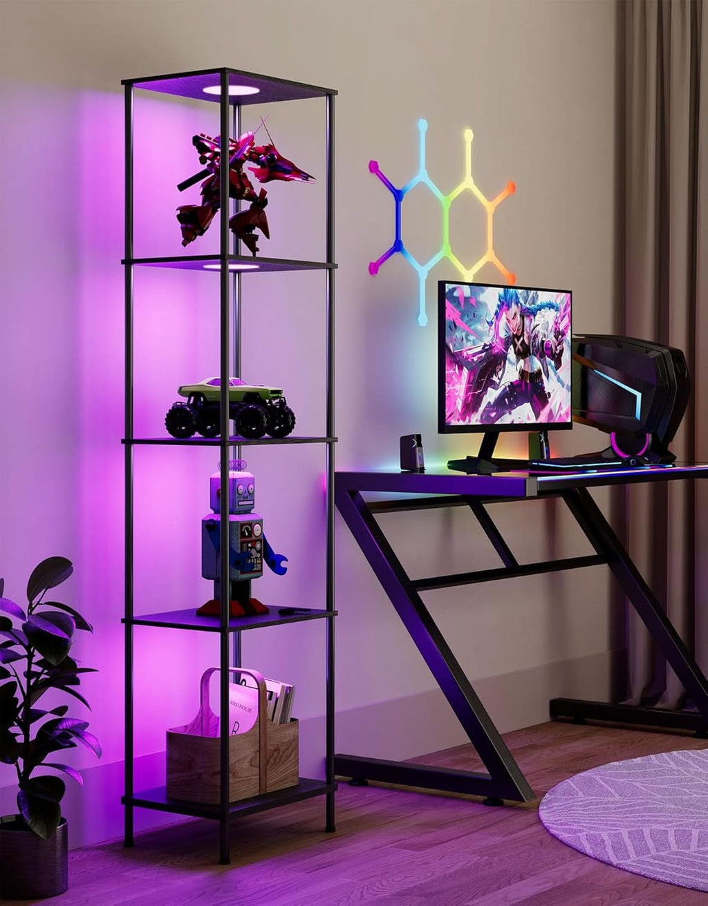 Display Shelf Floor Lamp With RGBW Light And Black Finish