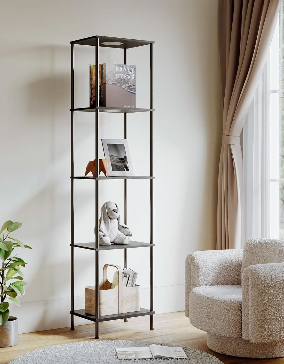 Display Shelf Floor Lamp With RGBW Light And Black Finish