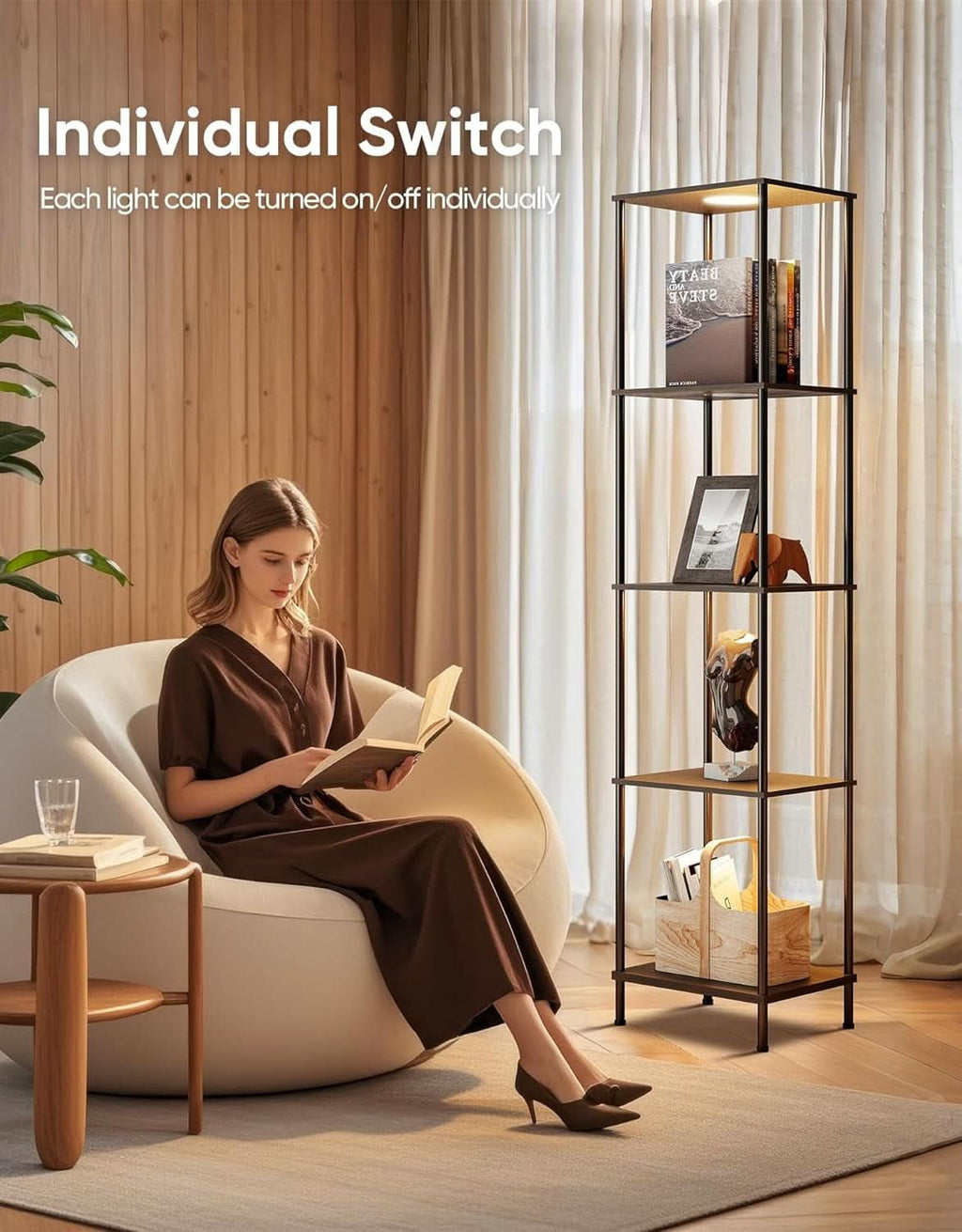 Display Shelf Floor Lamp With RGBW Light And Black Finish